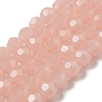Imitation Jade Glass Beads Stands, Faceted, Round, PeachPuff, 6mm, Hole: 1mm, about 98pcs/strand, 20.47''(52cm)