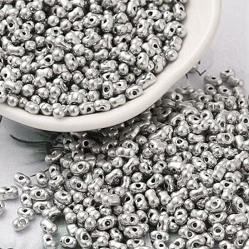 Opaque Glass Seed Beads, Peanut, Silver, 3.5~4x2~2.5x2~2.3mm, Hole: 0.8mm