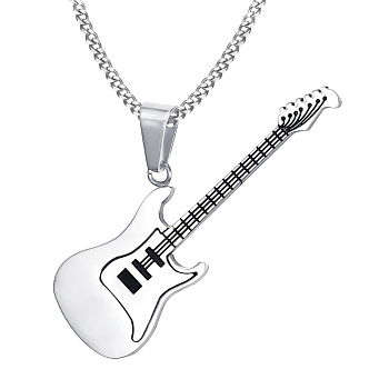 Stainless Steel Pendant Necklaces, Guitar, Stainless Steel Color, 23.62 inch(60cm)