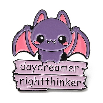 with Animal Enamel Pin, Electrophoresis Black Zinc Alloy Brooch for Backpack Clothes, Word Daydreamer Nightthinker, Bat, 30x29x1.5mm
