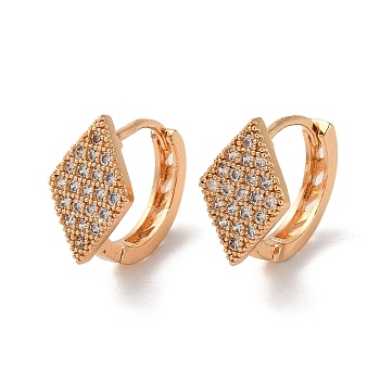 Brass Hoop Earrings with Glass, Rhombus, Light Gold, 15x10x15.5mm