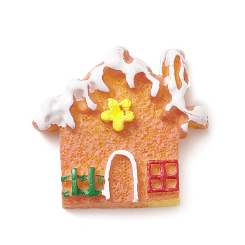 Christmas Opaque Resin & Plastic Imitation Biscuits Decoden Cabochons, Sandy Brown, House, 26x27.5x5mm