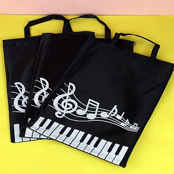 Portable Document Handbag for Music Lovers, Music Score Organizer, Piano Pattern File Pockets, Rectangle, Black, 335x240mm