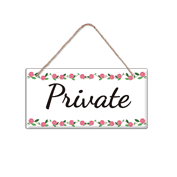PVC Plastic Hanging Wall Decorations, with Jute Twine, Rectangle with Word Private, Colorful, Word, 15x30x0.5cm
