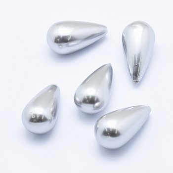 Electroplate Shell Pearl Half Drilled Bead, teardrop, Silver, 31x16mm, Hole: 1mm