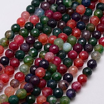 Natural Agate Beads Strand, Faceted, Dyed, Round, Mixed Color, 8mm, Hole: 1mm, about 48pcs/strand, 15 inch