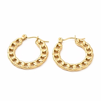Ion Plating(IP) 304 Stainless Steel Curb Chain Shape Stud Earrings for Women, Golden, 20x22x2mm, Pin: 0.7mm