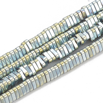 Electroplate Non-magnetic Synthetic Hematite Beads Strands, Triangle, Green Plated, 2.5x3x1mm, Hole: 0.8mm, about 390pcs/strand, 16.14 inch