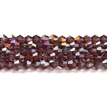 Transparent Electroplate Glass Beads Strands, AB Color Plated, Faceted, Bicone, Medium Purple, 3.5mm, about 108~123pcs/strand, 12.76~14.61 inch(32.4~37.1cm)