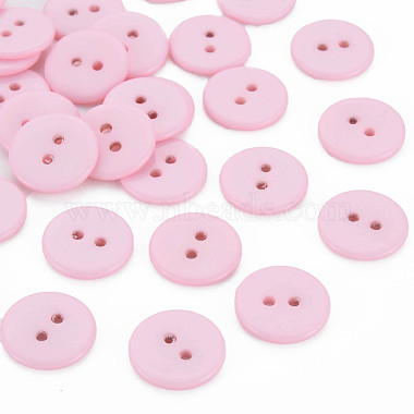 15mm Pink Flat Round Resin 2-Hole Button