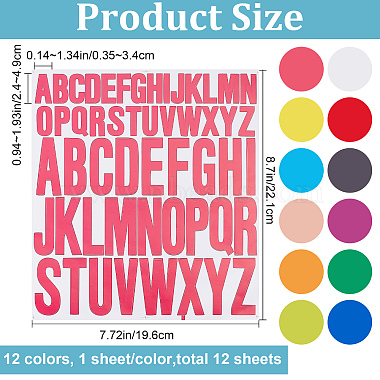 12 Sheets 12 Colors PVC Alphabet Decorative Stickers(DIY-CP0008-60)-2