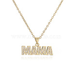 Mother's Day Brass Micro Pave Clear Cubic Zirconia Mama Pendant Necklaces, with 304 Stainless Steel Chains, Golden, Word, 17.72 inch(45cm), Pendant: 30x23mm(FS-WG171EE-01)