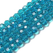 Transparent Glass Beads, Faceted(32 Facets), Round, Dark Turquoise, 10mm, Hole: 1.8mm, about 66~68pcs/strand, 24.02~24.13 inch(61~61.3cm)(EGLA-A035-T10mm-D12)