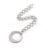 304 Stainless Steel Chain Extender, Curb Chain, with 202 Stainless Steel Charms, Ring, Stainless Steel Color, 60~65mm, Link: 3.7x3x0.5mm, ring: 10x1mm(STAS-F268-46P)