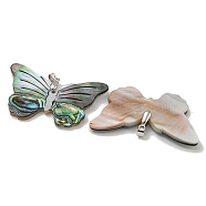 Rack Plating Brass Pave Natural Paua Shell & White Shell Pendants, Butterfly Charms, Platinum, 32.5x51x3mm, Hole: 5X3.5mm(KK-U025-12P-03)