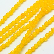 Natural White Jade Beads Strands, Faceted Round, Dyed, Gold, 2mm, Hole: 0.8mm, about 190pcs/strand, 16 inch(G-A129-2mm-B01)