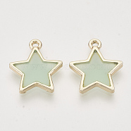 Epoxy Resin Pendants, with Light Gold Alloy Open Back Settings, Star, Medium Sea Green, 19x16.5x2.5mm, Hole: 1.5mm(RESI-S386-001A)