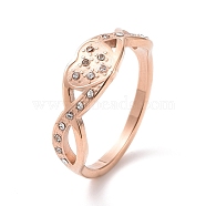 Crystal Rhinestone Infinity with Heart Finger Ring, Ion Plating(IP) 304 Stainless Steel Jewelry for Women, Rose Gold, US Size 6~9(16.5~18.9mm)(RJEW-D120-12RG)