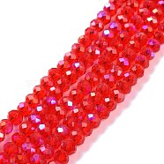 Electroplate Glass Beads Strands, Half Rainbow Plated, Faceted, Rondelle, FireBrick, 4x3mm, Hole: 0.4mm, about 123~127pcs/strand, 16.5~16.9 inch(42~43cm)(EGLA-A034-T4mm-L09)
