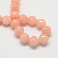 Natural Dyed Yellow Jade Gemstone Bead Strands, Round, Light Salmon, 6mm, Hole: 1mm, about 66pcs/strand, 15.7 inch(X-G-R271-6mm-YXS22)