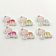 2-Hole Printed Wooden Buttons, Baby, Mixed Color, 25x29x2.5mm, Hole: 1.5mm(X-BUTT-R031-135)