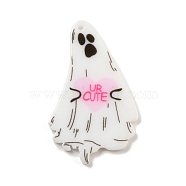 Halloween Acrylic Pendants, Ghost, Hot Pink, 42x25.5x2.5mm, Hole: 1mm(MACR-C030-02C)