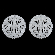 Resin Pendants, Imitation Jade Pendant, Flat Round Charm, Creamy White, 50x47~49x5mm, Hole: 2.5mm(RESI-N021-34)