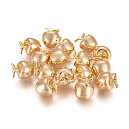 Brass Beads, No Hole, Apple, Real 18K Gold Plated, 10x8x7.5mm(KK-L180-091G)