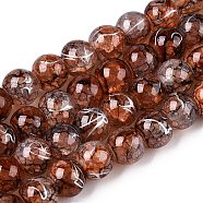 Drawbench Crackle Glass Beads Strands, Rondelle, Saddle Brown, 8x7mm, Hole: 1.2mm, about 109~113pcs/strand, 30.51~31.30 inch(77.5~79.5cm)(GLAA-N006-8mm-07)