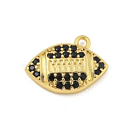 Rack Plating Brass Micro Pave Cubic Zirconia Pendants, Long-Lasting Plated, Cadmium Free & Lead Free, Rugby, Real 18K Gold Plated, 15x10.5x3mm, Hole: 1.4mm(KK-P277-11G)