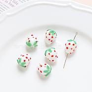 Lampwork Beads, 3D Strawberry, White, 15x11mm(INS-PW0001-03A-1)