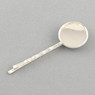 Iron Hair Bobby Pin Findings, with Brass Tray, Silver Color Plated, Tray: 18mm, 55x2x20mm(X-MAK-S007-18mm-FN001S)