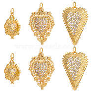 6Pcs 3 Style Rack Plating Brass Micro Pave Clear Cubic Zirconia Pendants, Long-Lasting Plated, with Jump Ring, Sacred Heart Charm, Real 18K Gold Plated, 23~31.5x18~24x2.5~4.3mm, Hole: 3~3.5mm, 2pcs/style(KK-BBC0012-98)