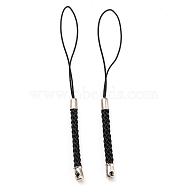 Polyester Cord Mobile Straps, with Platinum Plated Iron Findings, Black, 8~9cm(FIND-G063-02P-08)