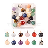24Pcs 12 Style Natural Gemstone Charms, with Platinum & Golden Brass Loops, Round, 14x10.5mm, Hole: 1.5mm, 2pcs/style(G-LS0002-02)