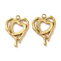 304 Stainless Steel Pendant Cabochon Settings, Open Back Settings, Melting Heart Charm, Real 18K Gold Plated, Tray: 8.5x8mm, 19x14x2mm, Hole: 1.8mm(STAS-Q252-02G)