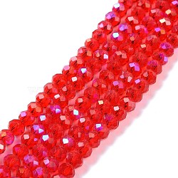 Electroplate Glass Beads Strands, Half Rainbow Plated, Faceted, Rondelle, FireBrick, 4x3mm, Hole: 0.4mm, about 113~115pcs/strand, 41~42cm(EGLA-A034-T4mm-L09)