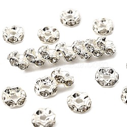 Rhinestone Spacer Beads, Grade A,Brass, Rondelle, Silver Color Plated, Size:about 6mm in diameter, hole:1mm(RSB04C14)