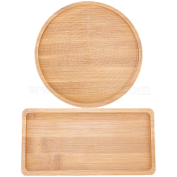 2Pcs 2 Style Rectangle & Flat Round Wooden Mosaic Coaster Base Bottom Embryo, DIY Mosaic Cup Mat Material Accessories, Sandy Brown, 155~176x89~155x9~10mm, Inner Diameter: 145~165mm, 1pc/style(AJEW-GF0004-30)