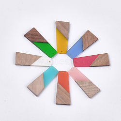 Resin & Walnut Wood Pendants, Trapezoid, Mixed Color, 49~49.5x19~19.5x3.5mm, Hole: 2mm(RESI-S358-83)