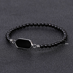 Hexagon Brass Link Bracelets, Natural Obsidian Bead Bracelet, 6-7/8~7-1/8 inch(17.5~18cm)(PW-WG17212-01)