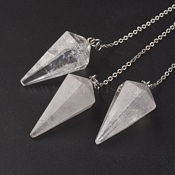Natural Quartz Crystal Hexagonal Pointed Dowsing Pendulums, with Brass Cross Chains, Cone, Platinum, Lead Free & Nickel Free, 8-1/4 inch(215mm)(X-G-G956-D10-FF)