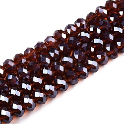 Electroplate Glass Beads Strands, Pearl Luster Plated, Faceted, Rondelle, Coconut Brown, 10x8mm, Hole: 1mm, about 63~65pcs/strand, 49~50cm(EGLA-A034-T10mm-A36)