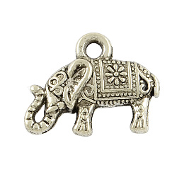 Tibetan Style Alloy Elephant Pendants, Cadmium Free & Nickel Free & Lead Free, Antique Silver, 13x17x3.5mm, Hole: 2mm, about 695pcs/1000g(TIBEP-23670-AS-FF)