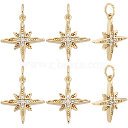 10Pcs Brass Micro Pave Grade AAA Cubic Zirconia Pendants, Long-Lasting Plated, Star, Cadmium Free & Nickel Free & Lead Free, Real 18K Gold Plated, 16x14x2mm, Hole: 3mm(ZIRC-BBC0002-61G)