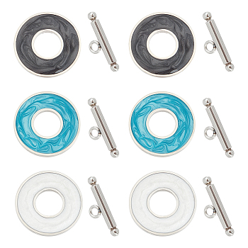 UNICRAFTALE 6Sets 3 Colors 304 Stainless Steel Toggle Clasps, with Enamel, Ring, Stainless Steel Color, Mixed Color, Ring: 29.5x2mm, Inner Diameter: 12mm, Bar: 21x7x3mm, Hole: 2mm, 2sets/color