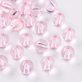 Transparent Acrylic Beads, Round, Pink, 10x9mm, Hole: 2mm, about 940pcs/500g