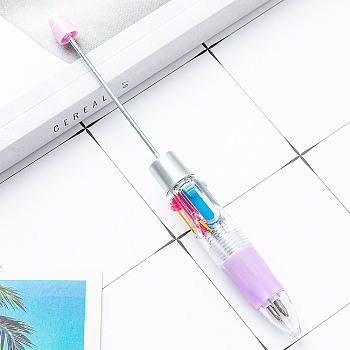 Plastic Ball-Point Pen, Beadable Pen, for DIY Personalized Pen with Jewelry Beads, Lilac, 149x14mm