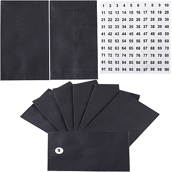 100Pcs Kraft Paper Envelopes, with Polka Dot Paper Number 1~100 Stickers, Black, 113x60x0.3mm
