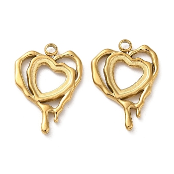 304 Stainless Steel Pendant Cabochon Settings, Open Back Settings, Melting Heart Charm, Real 18K Gold Plated, Tray: 8.5x8mm, 19x14x2mm, Hole: 1.8mm